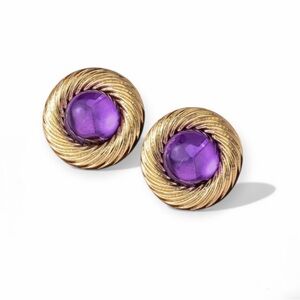 Gold Swirl Purple Cabochon Earrings
